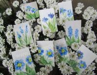 Peinture encaustique fleurs bleues pour cartes cadeaux
