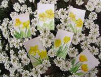 Peinture encaustique fleurs jaunes pour cartes cadeaux