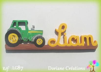 Prenom lettres bois liam avec tracteur
