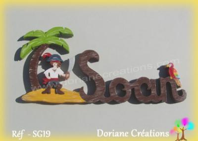 Prénom lettres bois pirate et perroquet