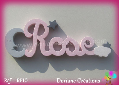 Rose prenom en bois decor lune et etoiles